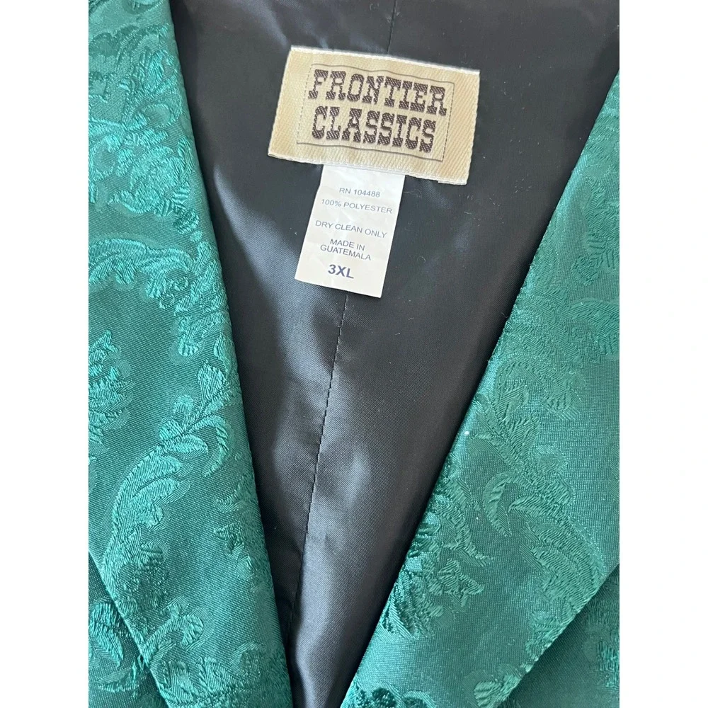 Frontier Classics Mens 3XL Emerald Green Damask Brocade Formal Vest Waistcoat